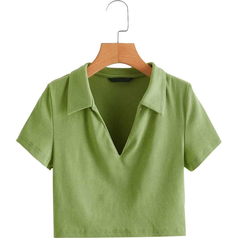 V-Neck Collar Crop Tee